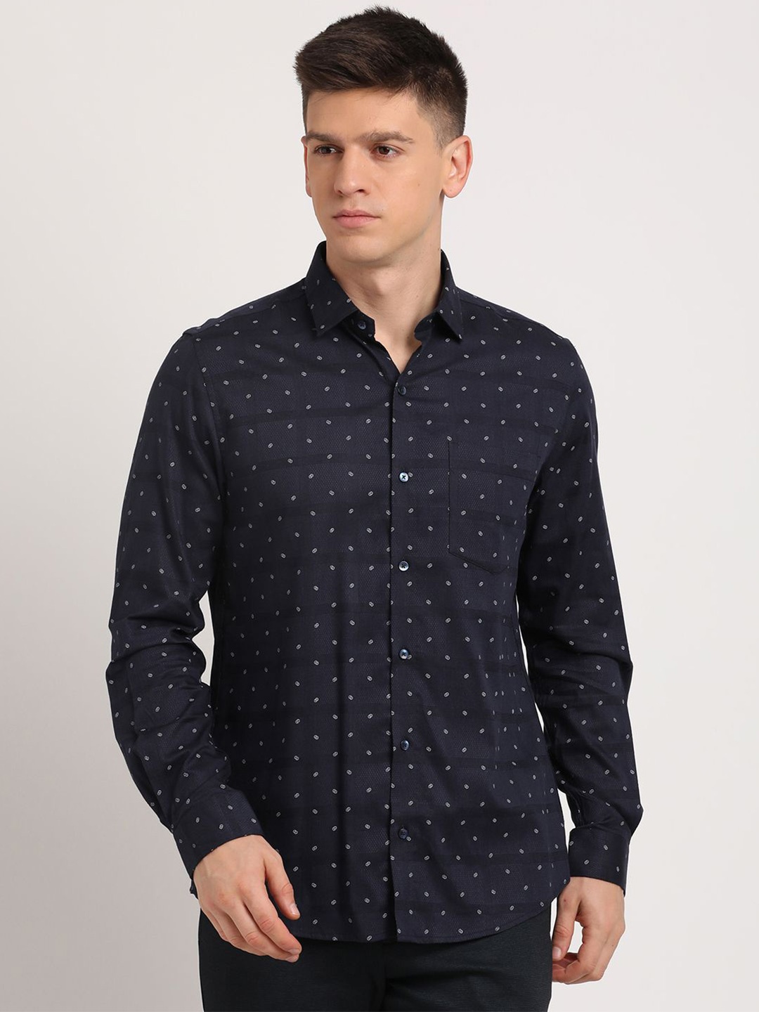 

Turtle Men Standard Opaque Printed Formal Shirt, Navy blue