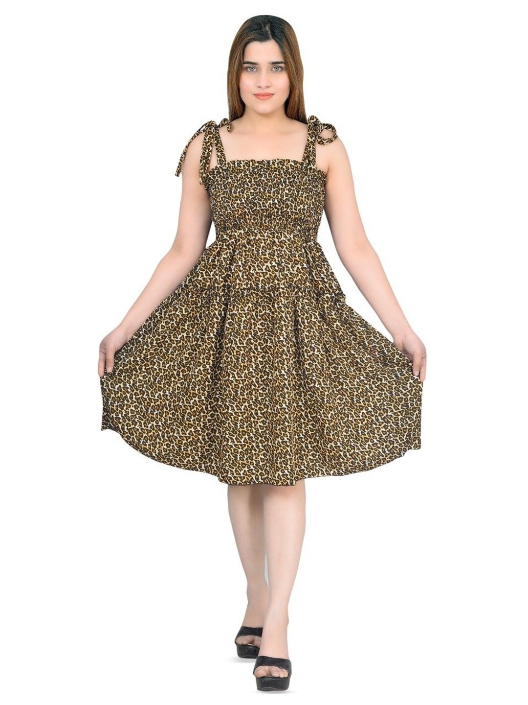 

YLCOMPANY Animal Print Crepe Fit & Flare Dress, Black