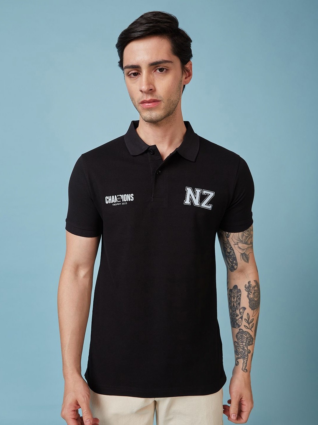 

FanCode Men Brand Logo Printed Polo Collar T-shirt, Black
