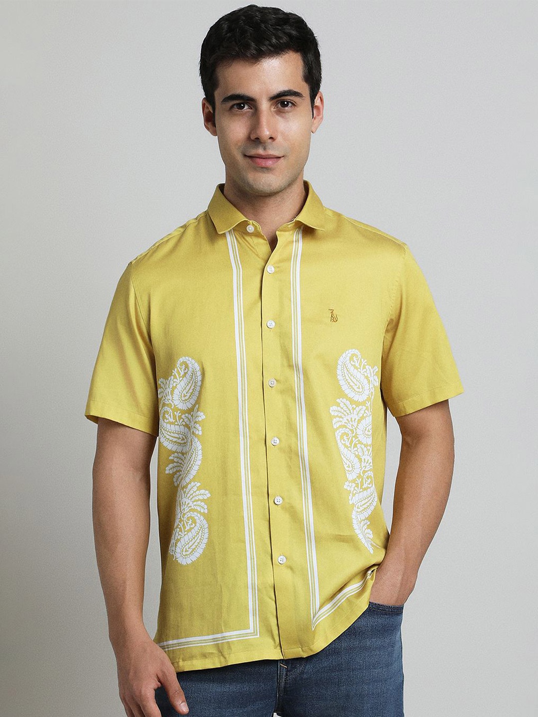 

SIMON CARTER LONDON Men Opaque Printed Casual Shirt, Yellow