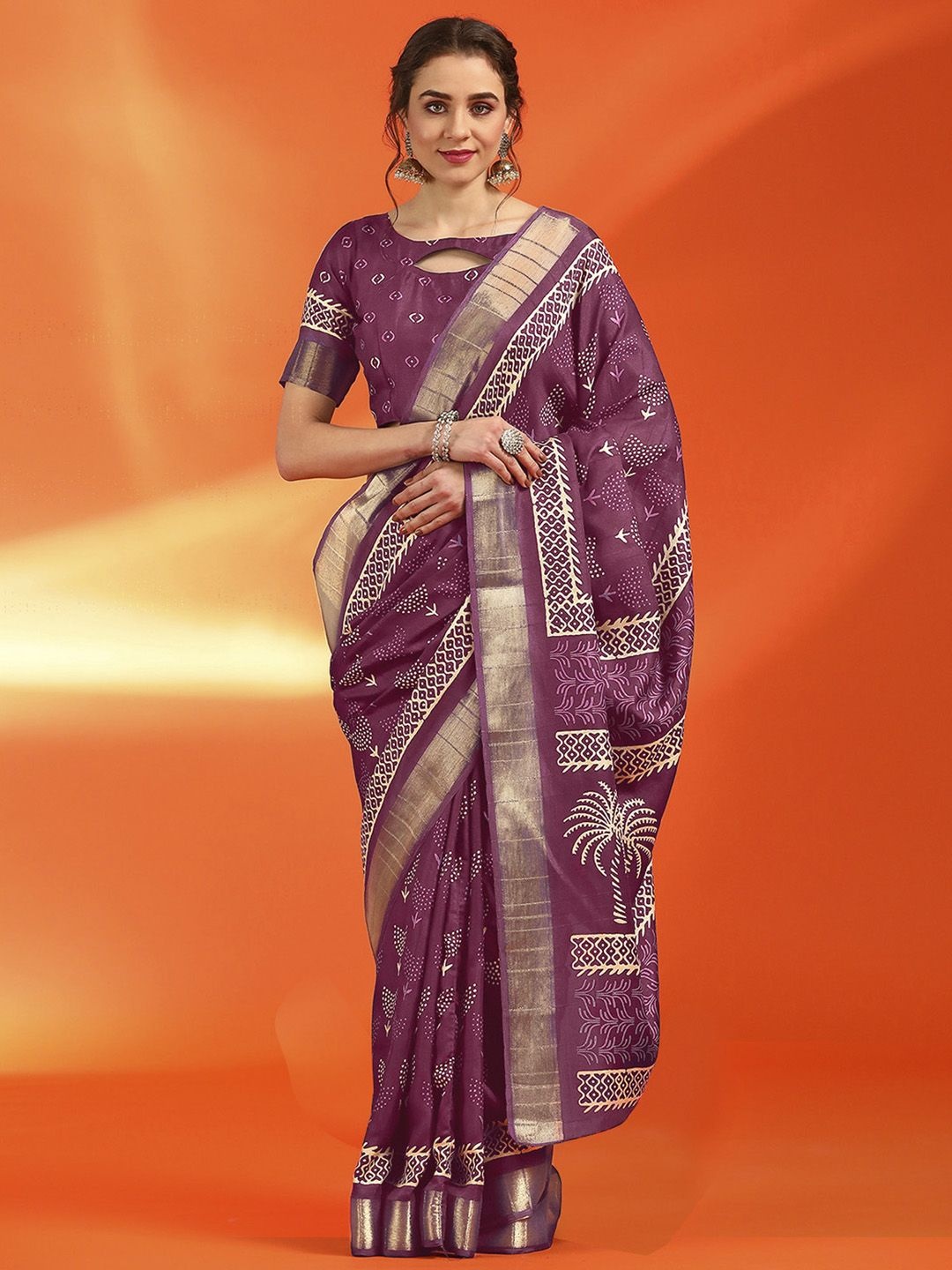 

Mitera Bagh Zari Silk Cotton Sungudi Saree, Magenta