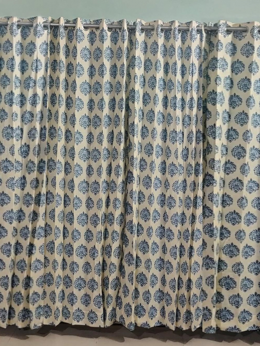 

Trance Home Linen Blue & White 4 Pieces Floral Printed Cotton Door Curtains