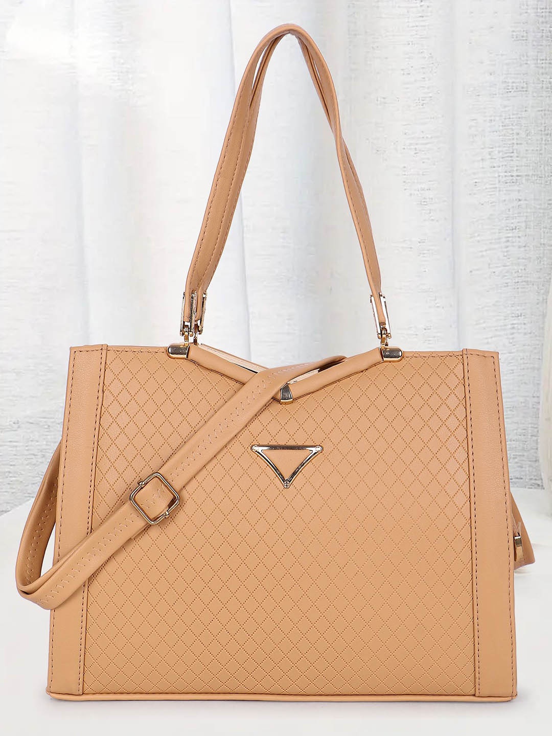 

LADY QUINTON Textured PU Shopper Handheld Bag with Quilted, Beige