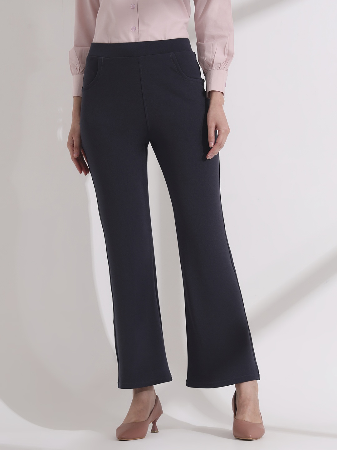

FITHUB Women High-Rise Trousers, Grey