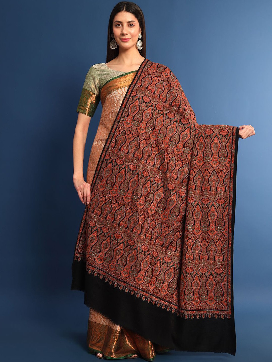 

Pashmoda Ethnic Motifs Woollen Shawl, Black
