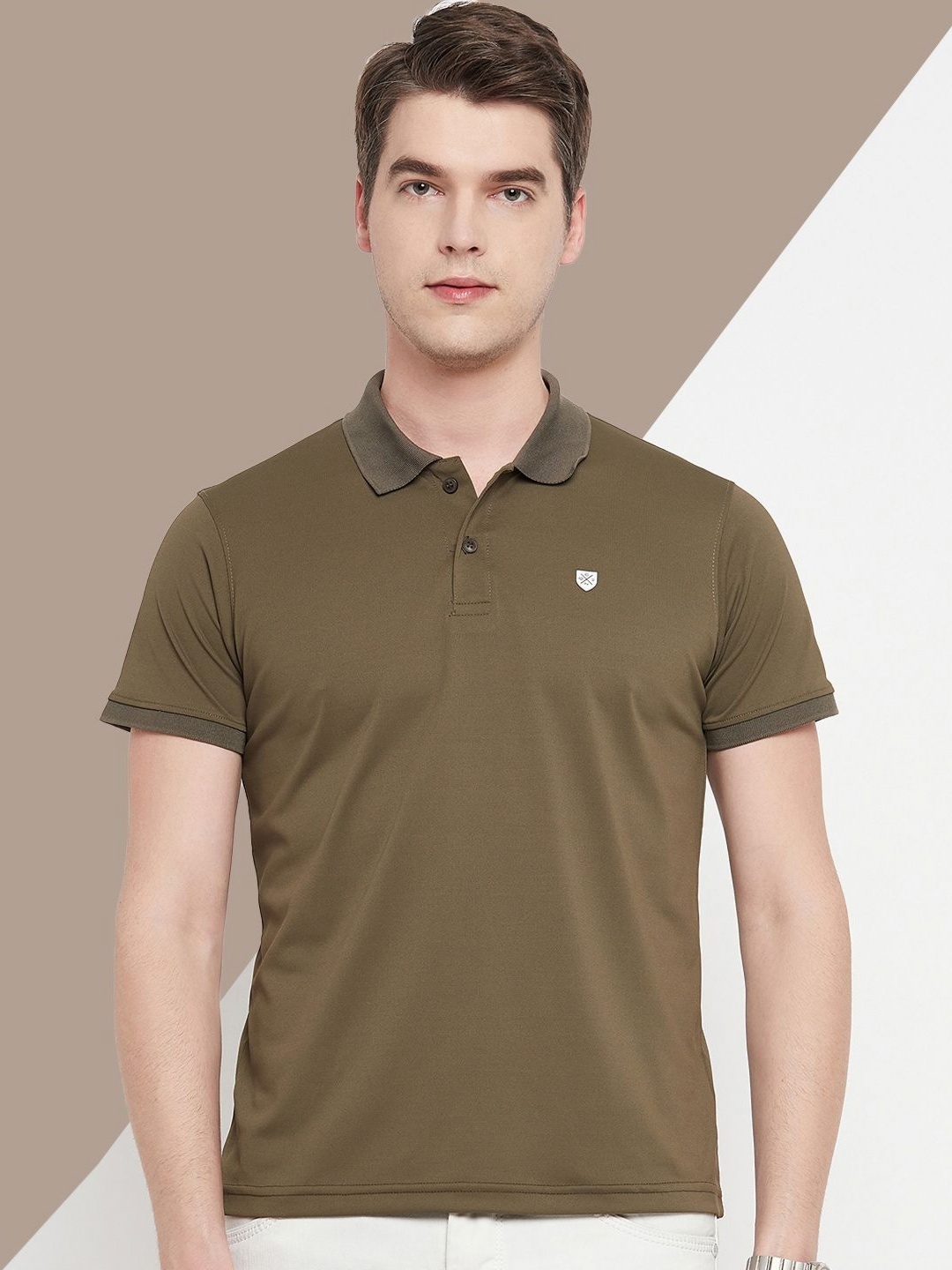 

OGEN Men Polo Collar Pockets T-shirt, Olive