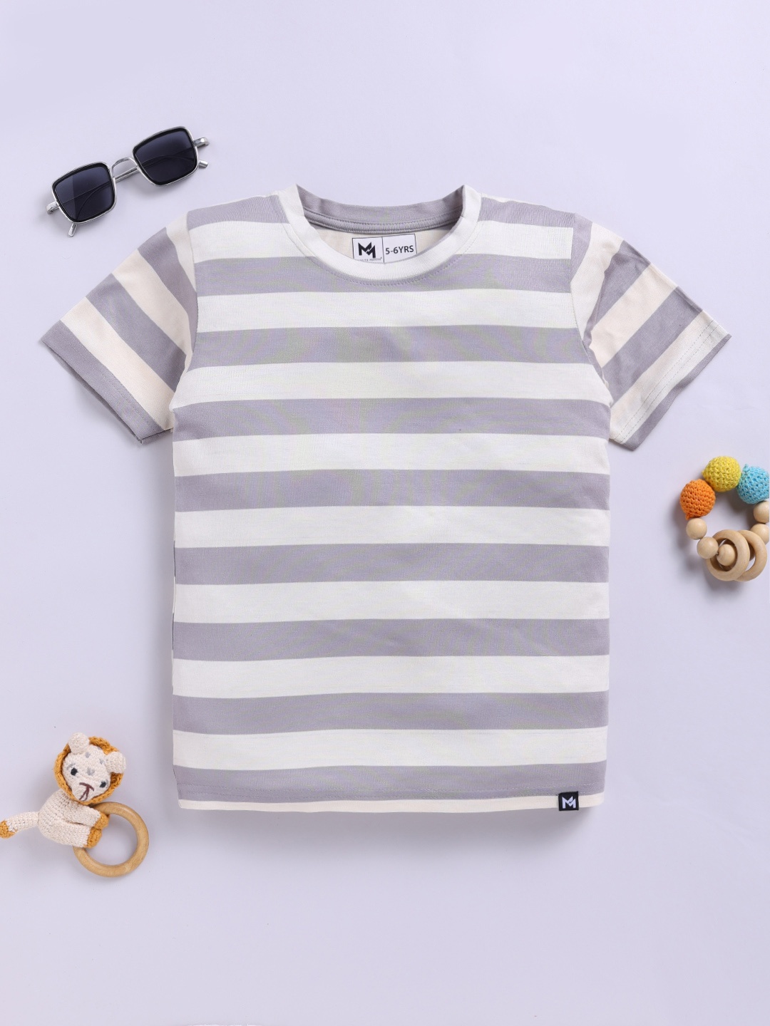 

YK X Minute Mirth Boys Striped T-shirt, Grey
