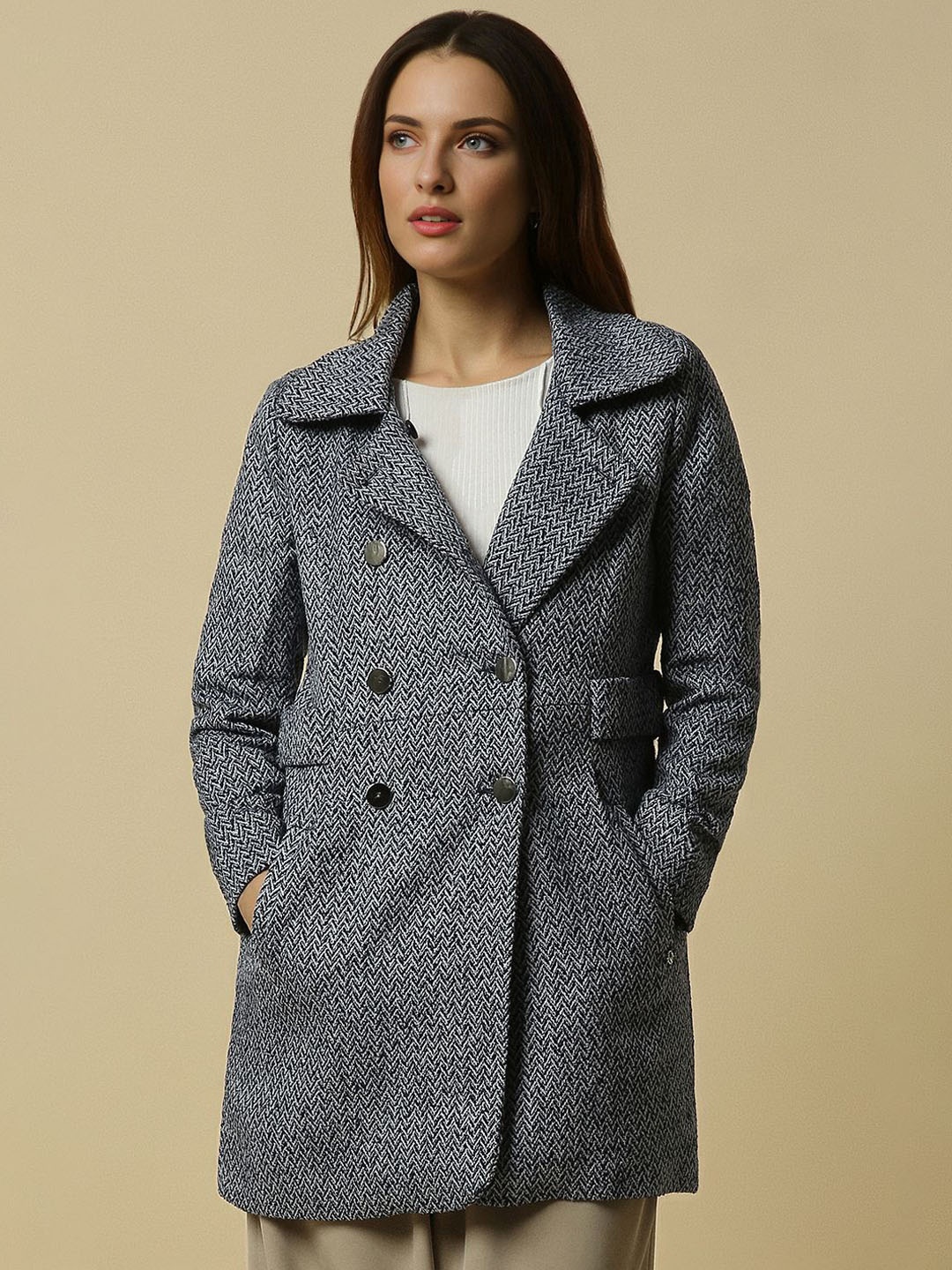 

Allen Solly Woman Women Longline Tailored Jacket, Grey