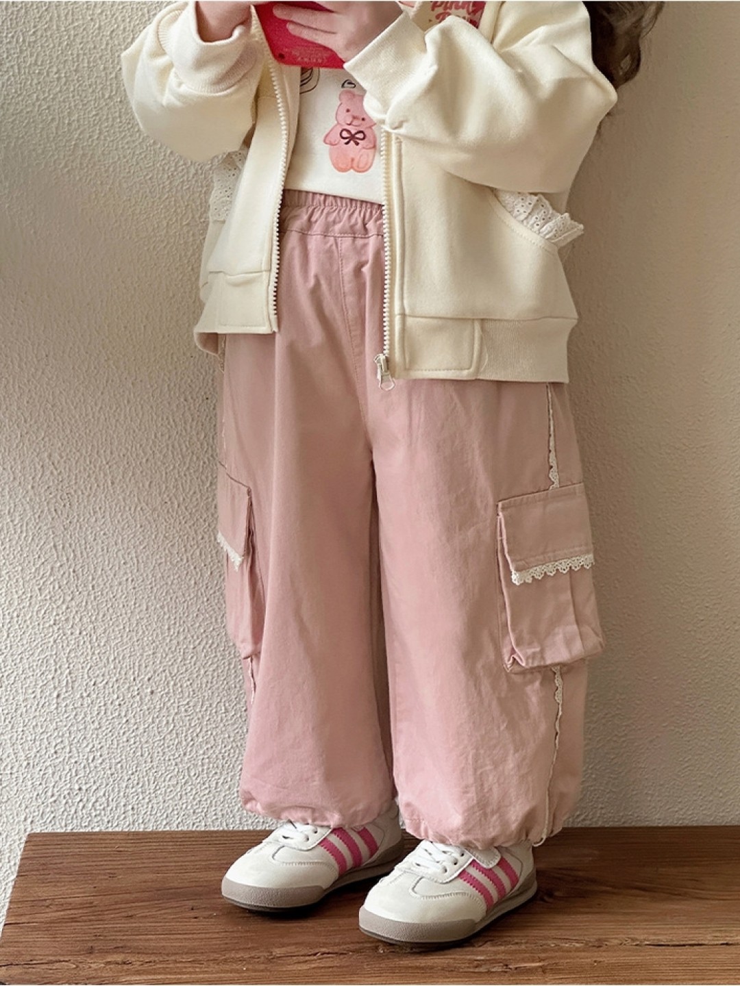 

LULU & SKY Girls Loose Fit High-Rise Trousers, Pink