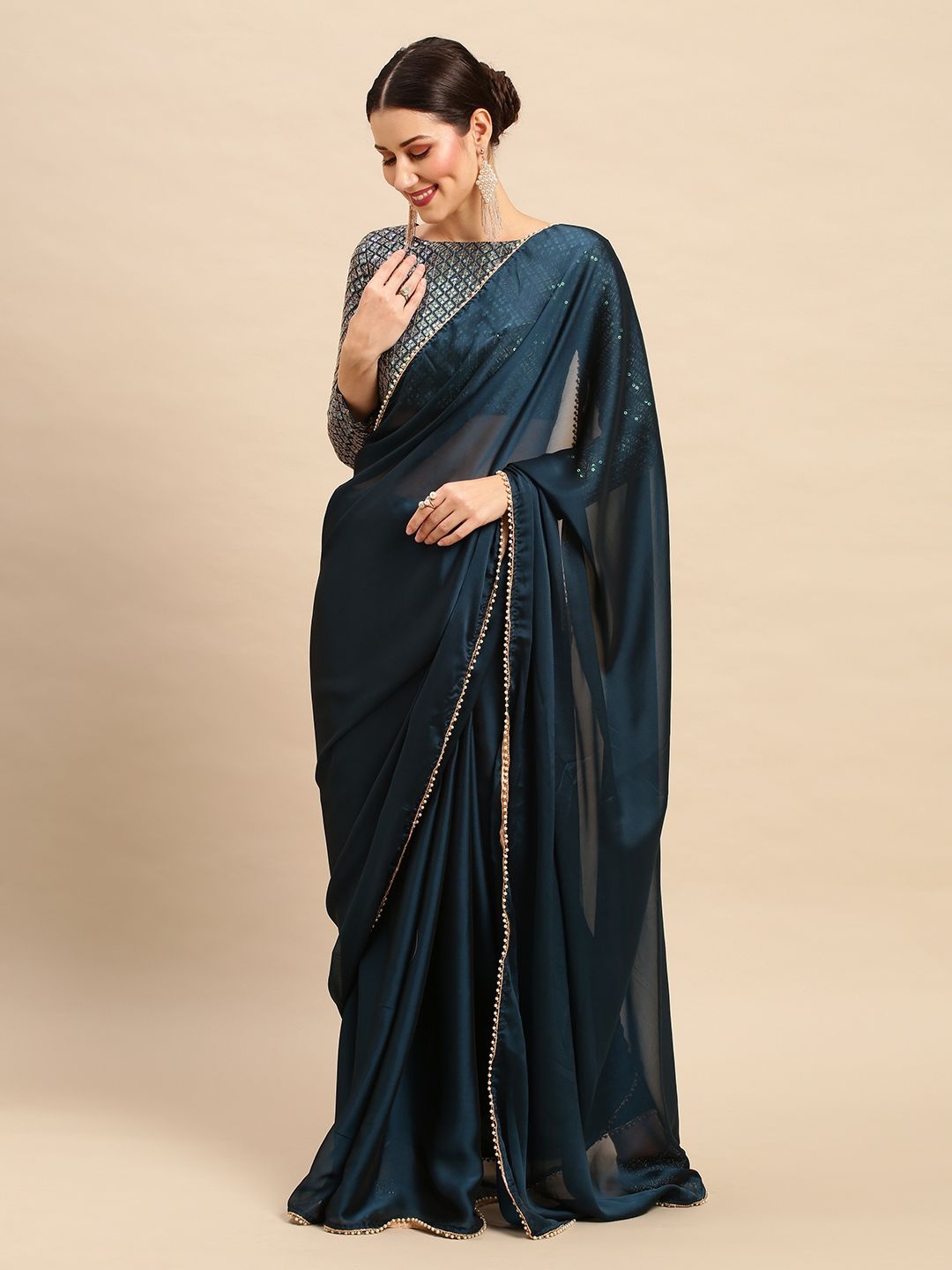 

Mitera Poly Georgette Saree, Teal