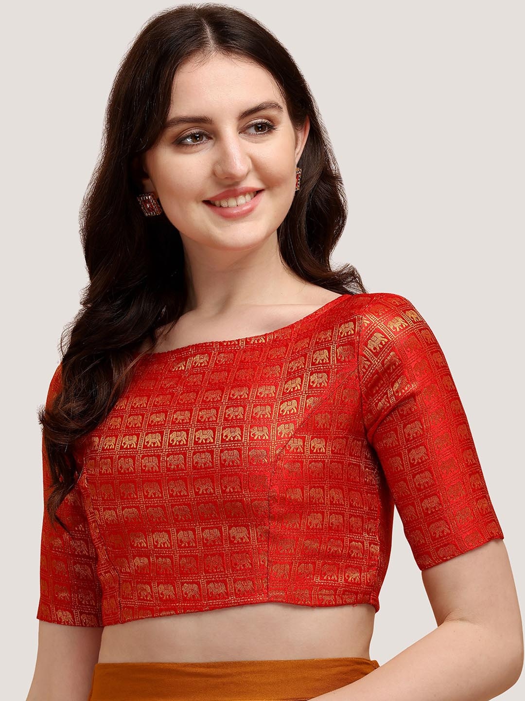 

Oomph! Woven Design Short Sleeves Saree Blouse, Red