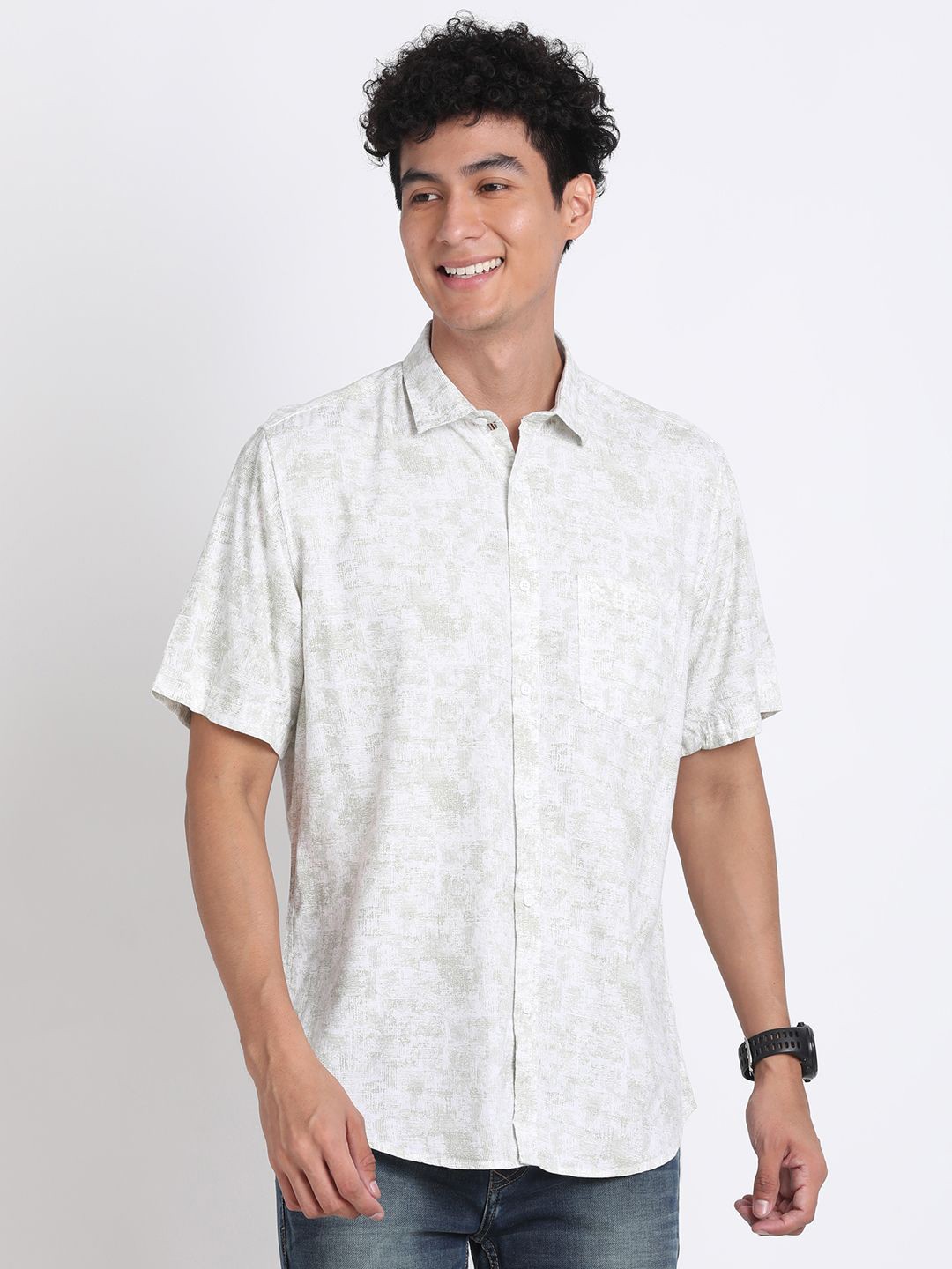 

Turtle Men Relaxed Slim Fit Floral Opaque Printed Casual Shirt, Grey