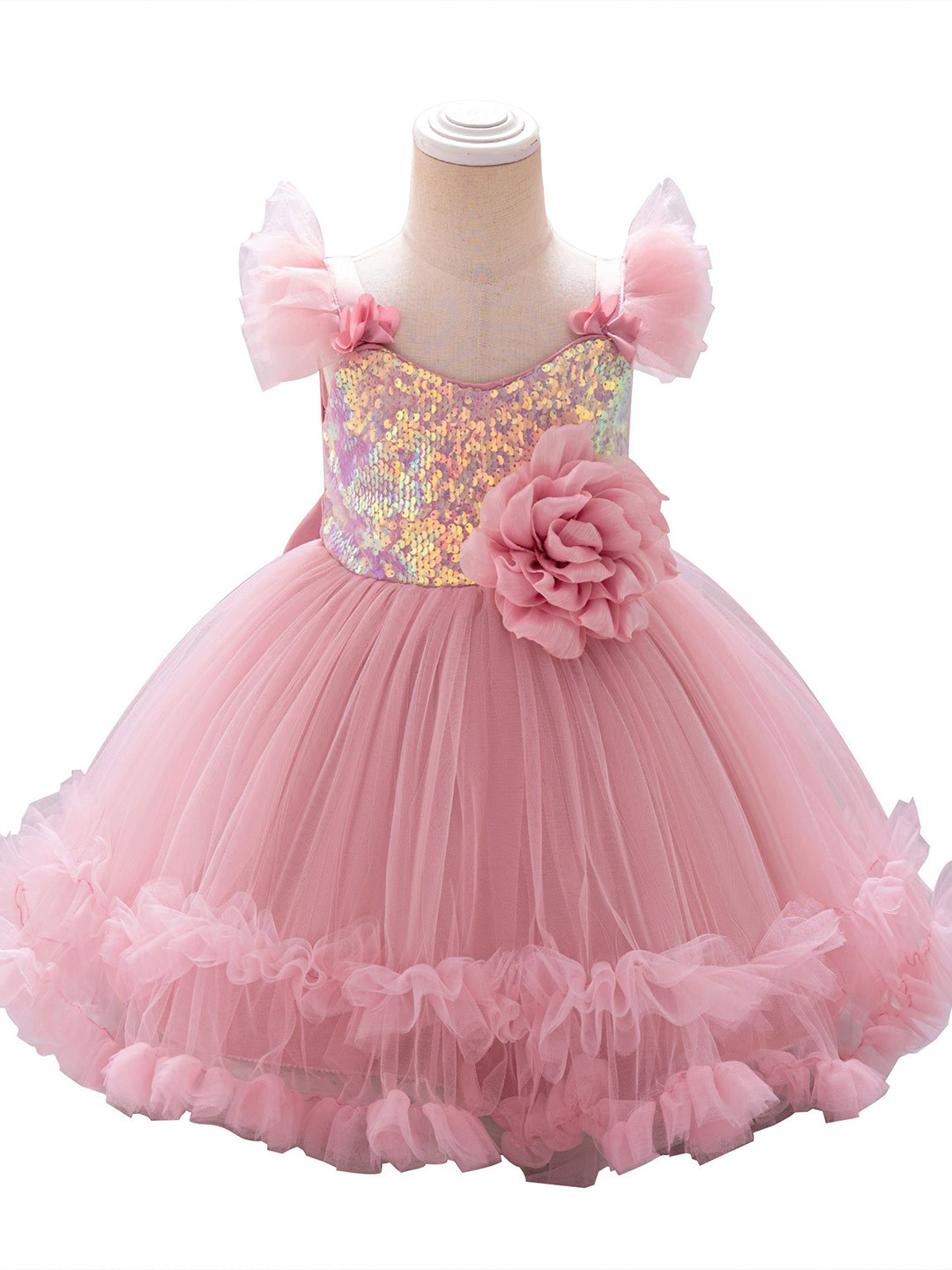 

StyleCast x Revolte Embellished Choker Neck Ruffled A-Line Dress, Pink