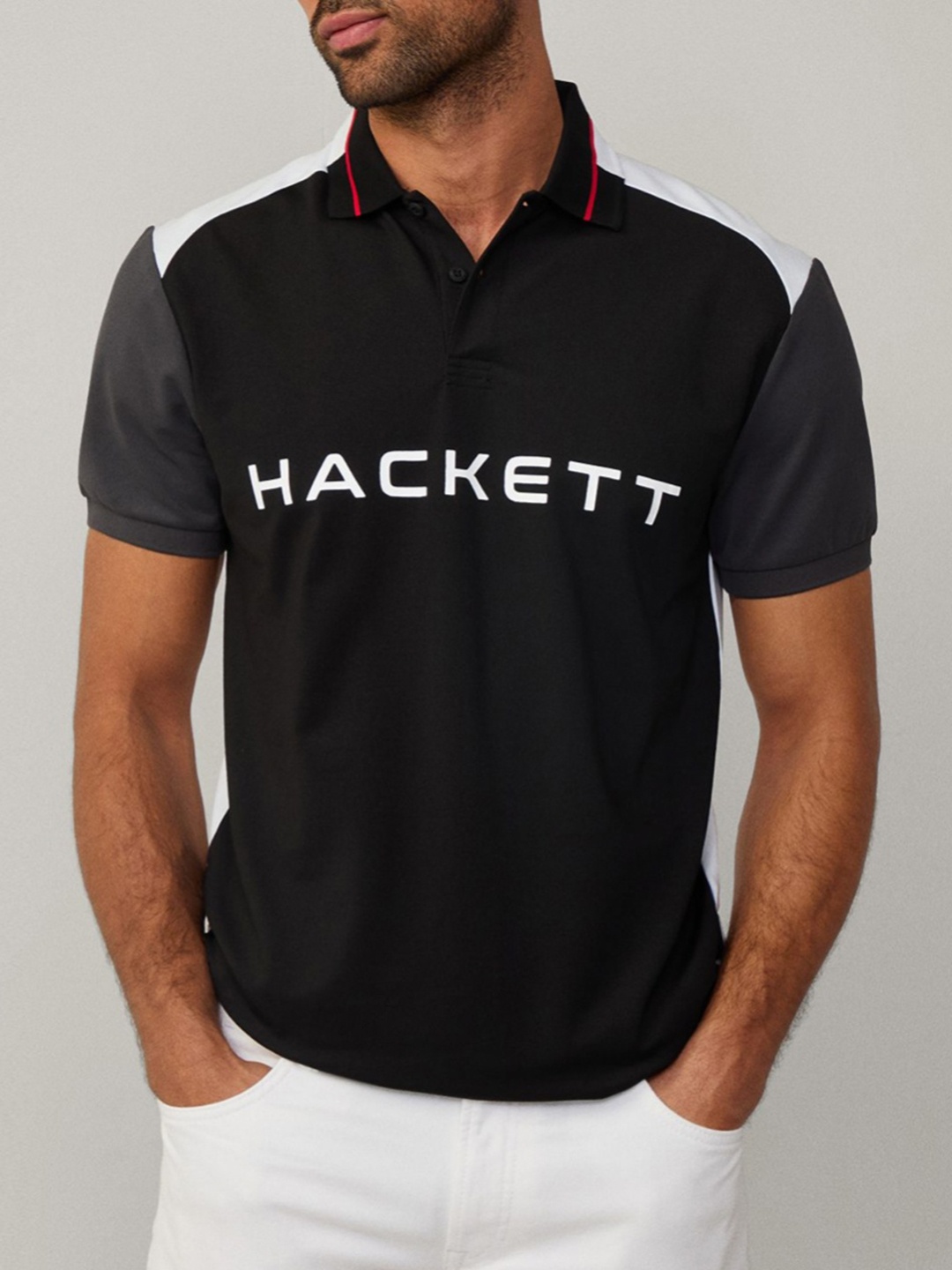 

HACKETT LONDON Men Typography Polo Collar Applique T-shirt, Black