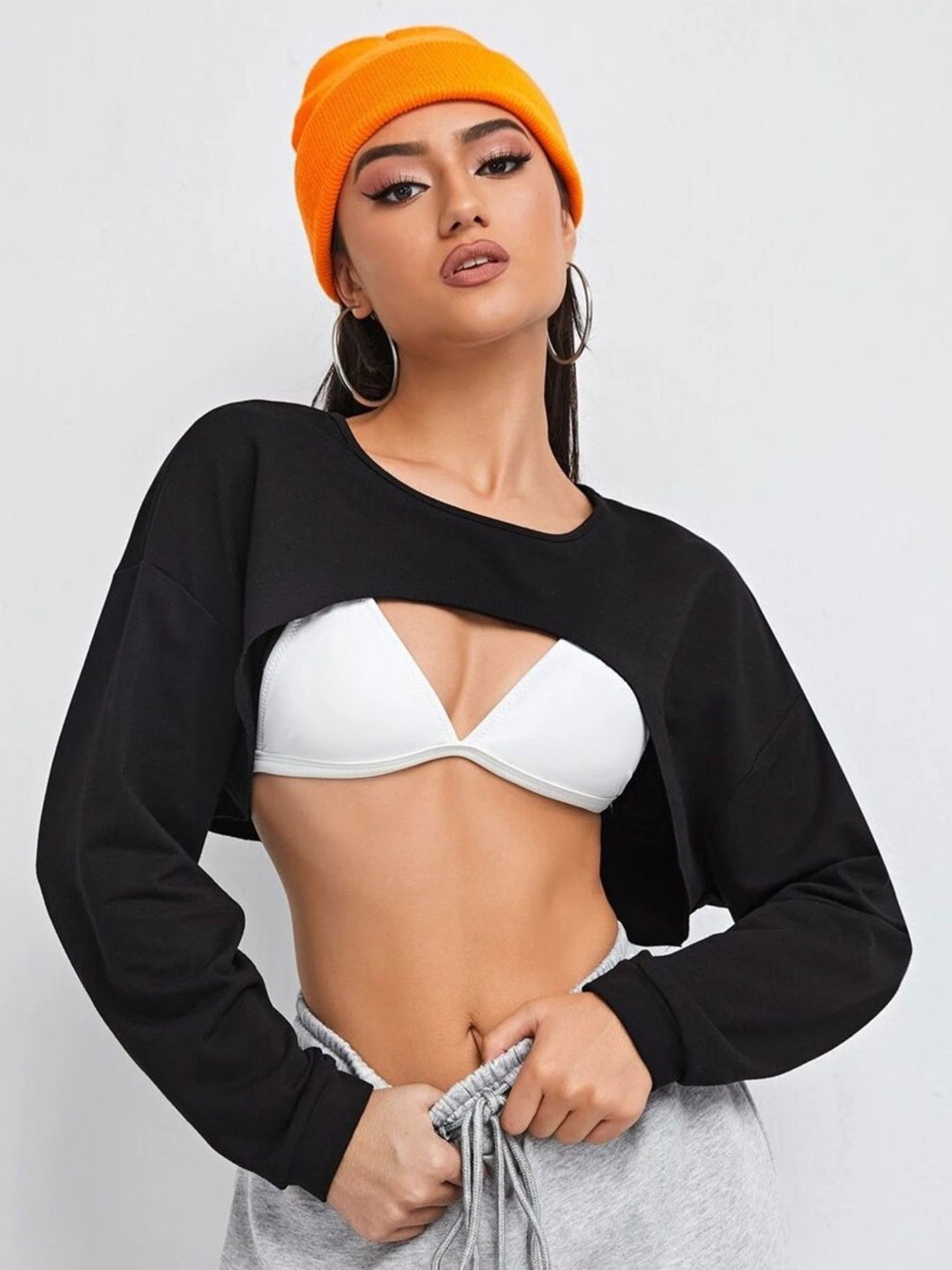 

DIMPY GARMENTS Boxy Crop Top, Black