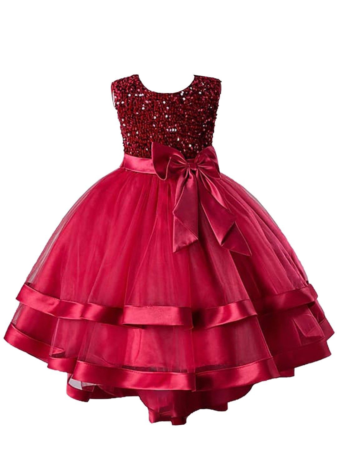 

Miss & Chief Embellished Embroidered Net A-Line Dress, Red