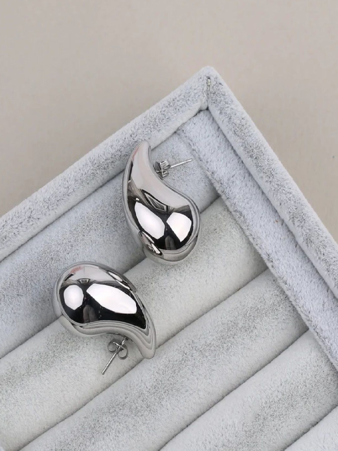 

Crazy Fashion Stainless Steel Teardrop Shaped Drop Earrings, Silver