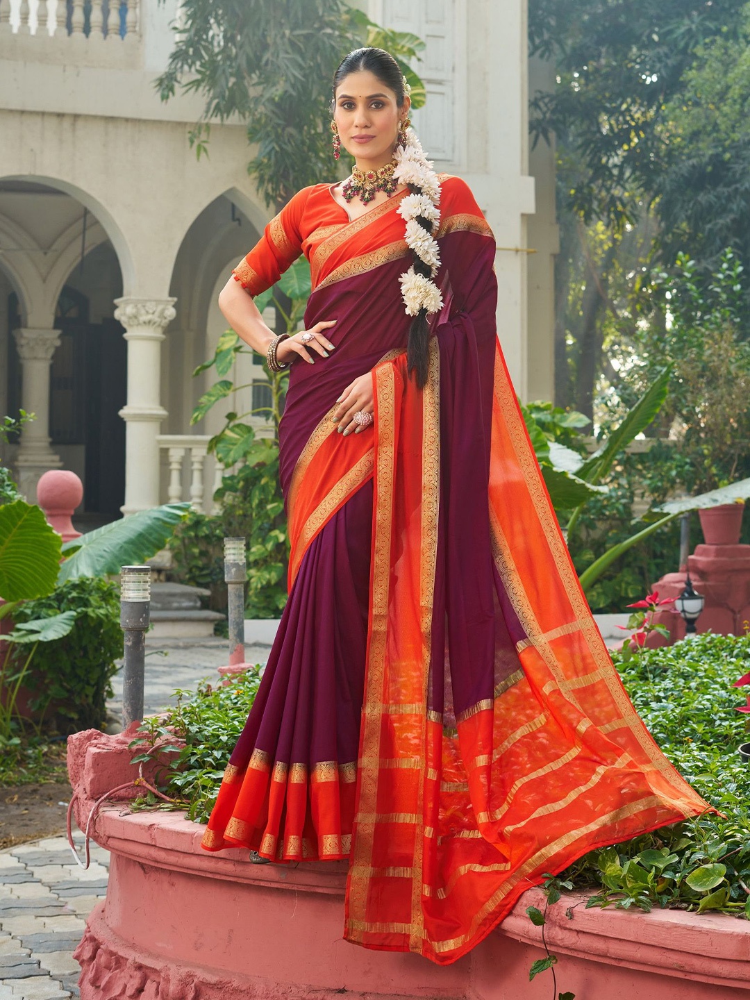

Sanu Silk Zari Poly Georgette Saree, Purple