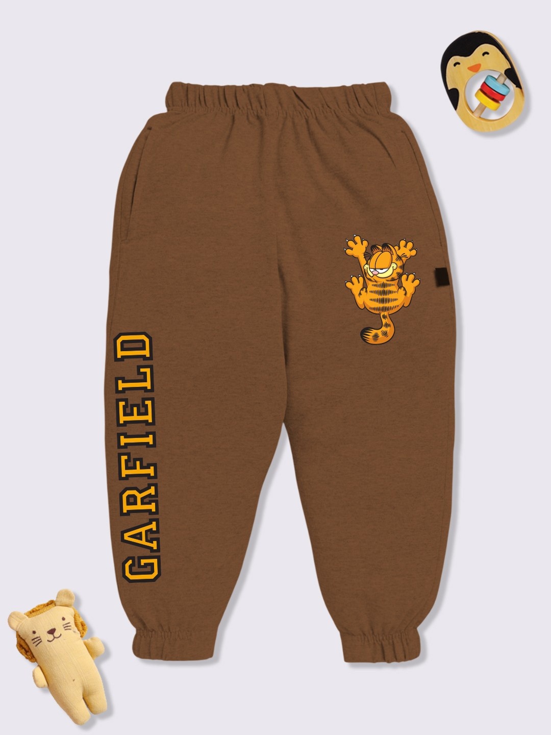 

YK X Minute Mirth Boys Pure Cotton Garfield Printed Relaxed Fit Joggers, Brown