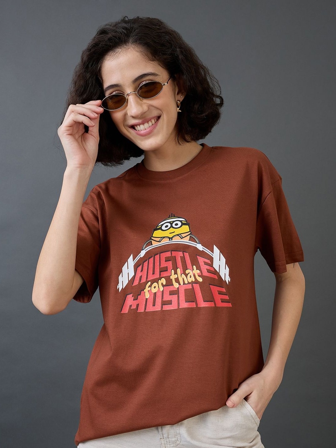 

Minions by Kook N Keech Women Printed Applique T-shirt, Rust