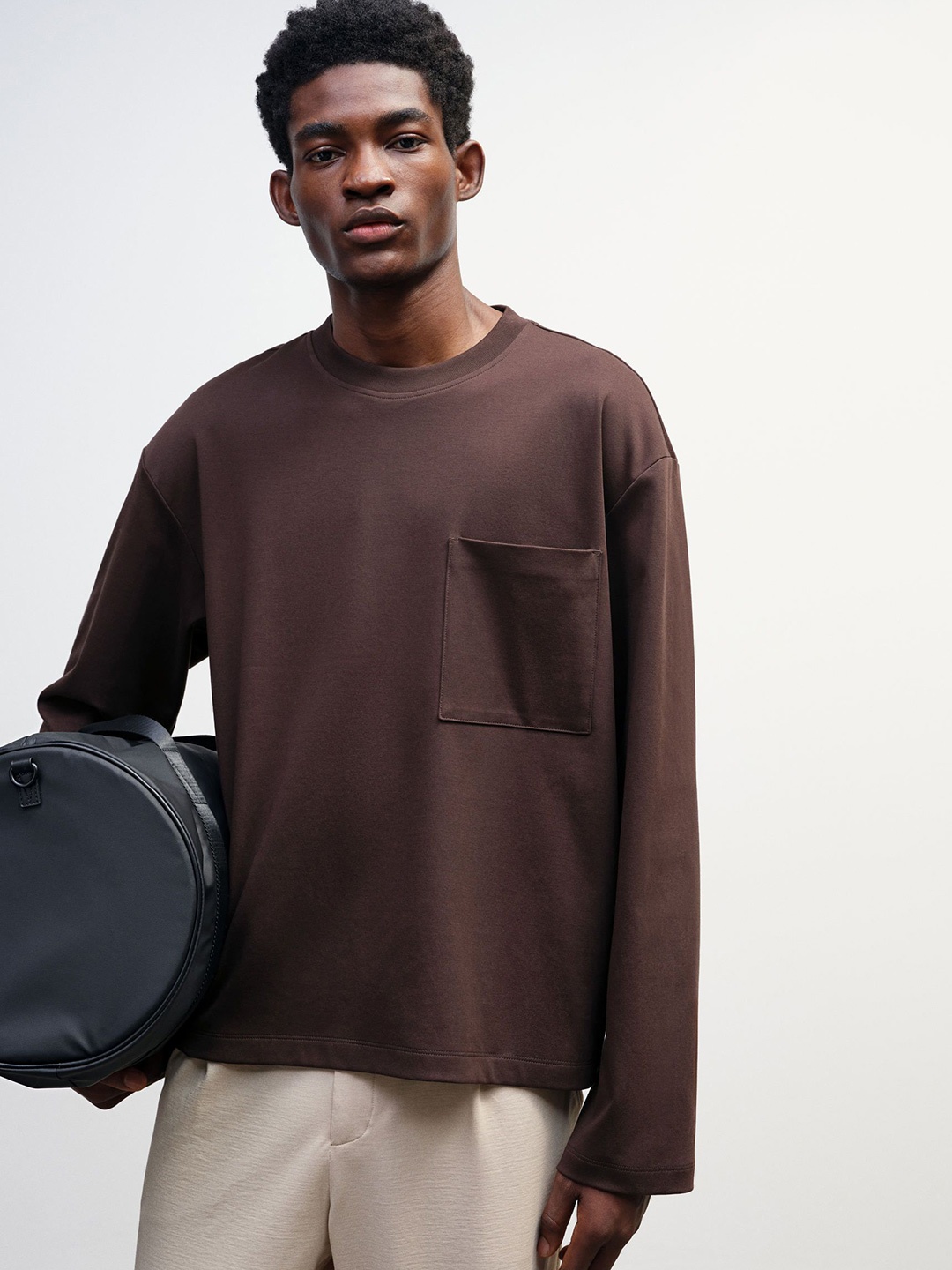 

H&M Loose Fit Long-Sleeved Jersey Top, Brown