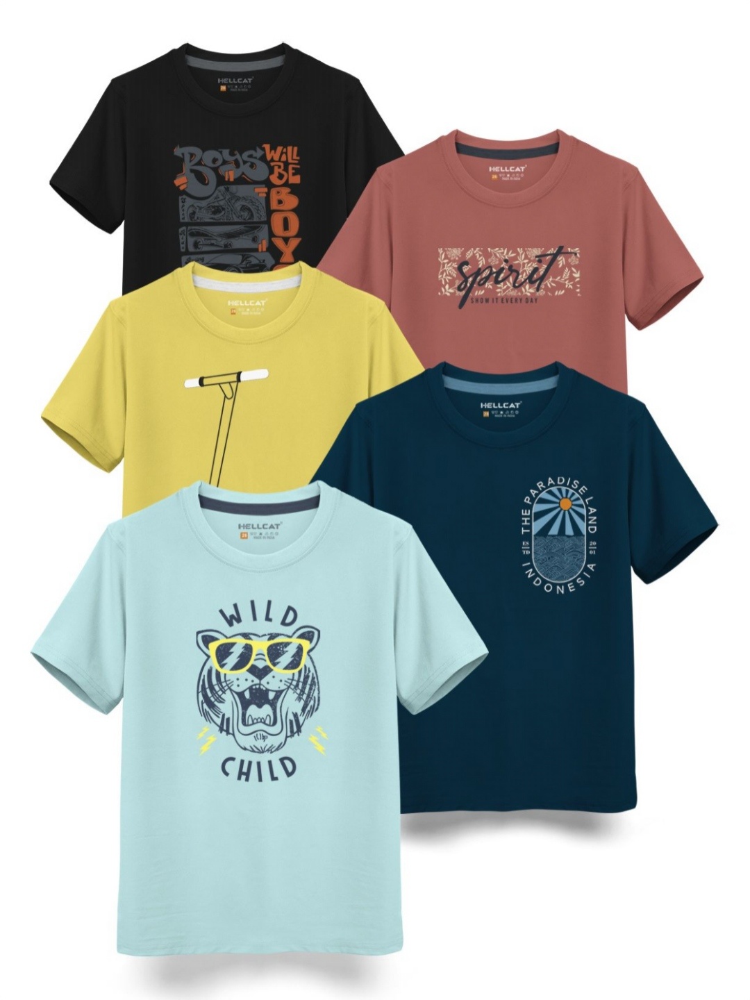 

HELLCAT Boys Typography 5 Printed T-shirt, Yellow