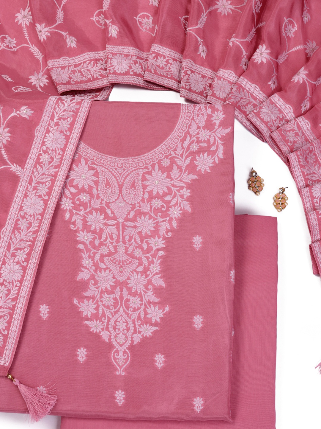 

KULEESH Floral Woven Design Pure Silk Unstitched Dress Material, Peach