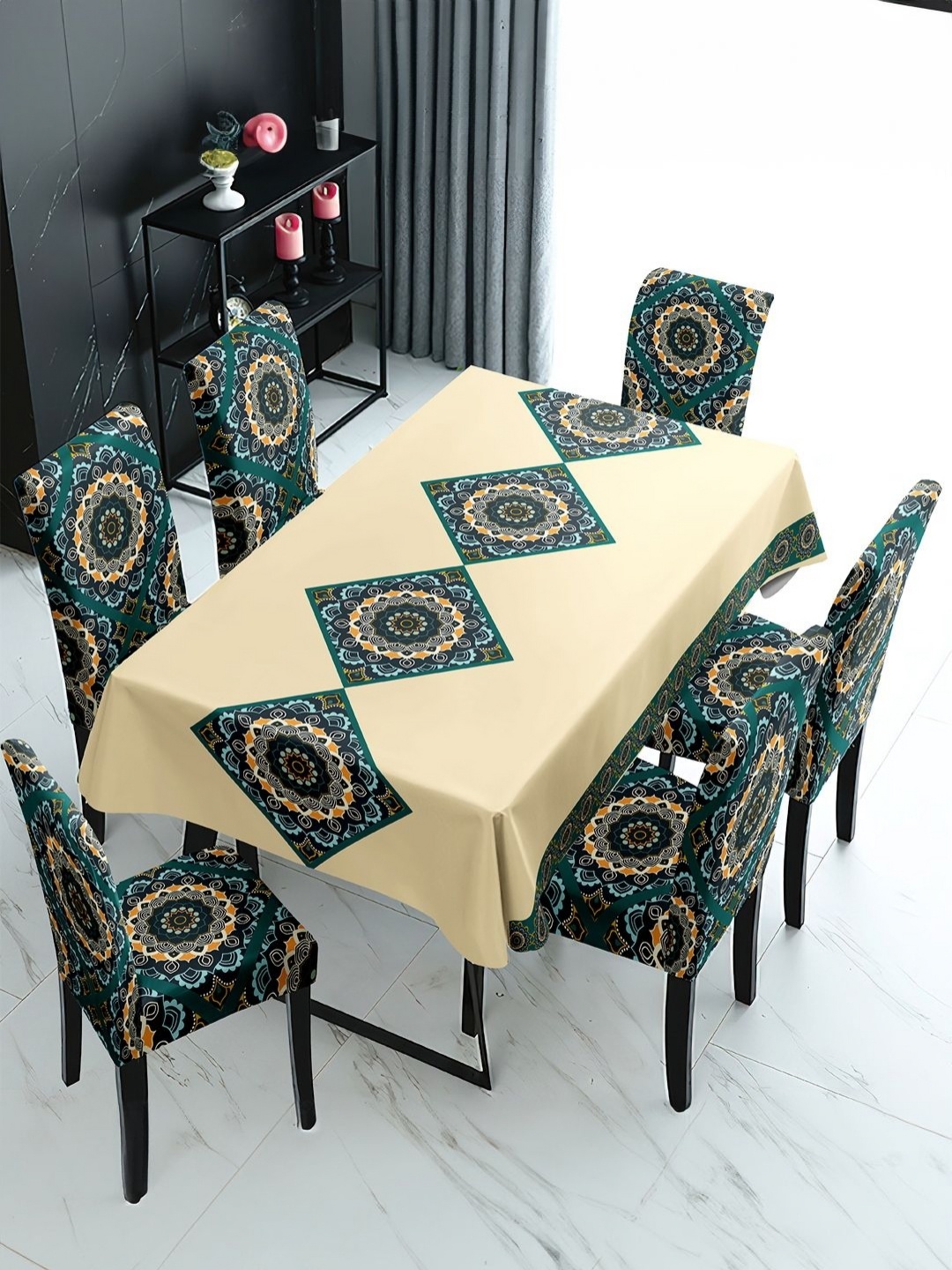 

Myntra Elegant Homes 7Pc Green & Yellow Mandala Art Printed Table & Chair Covers