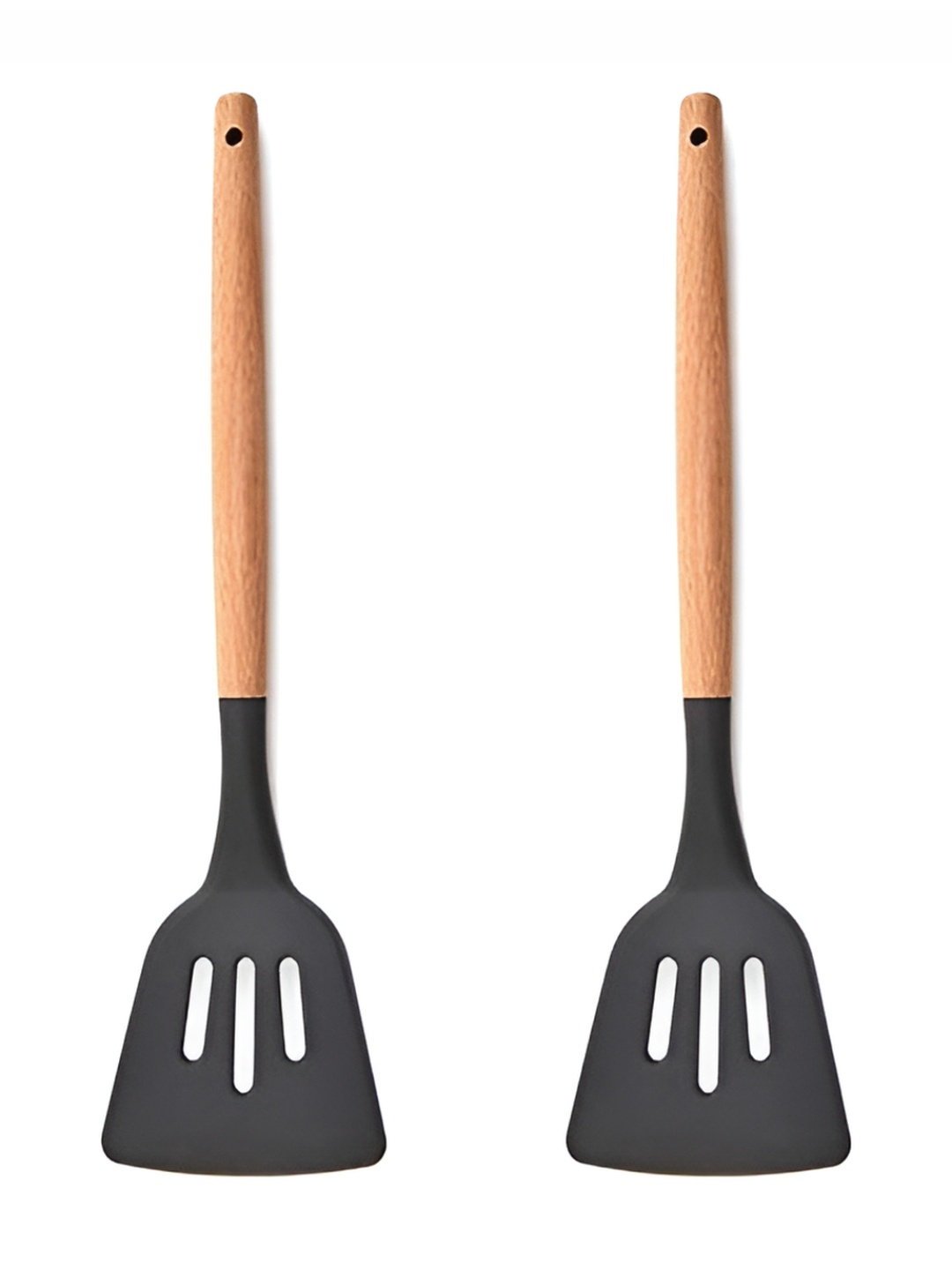 

We3 Grey & Brown 2 Pieces Wooden Handle Silicone Slotted Turner