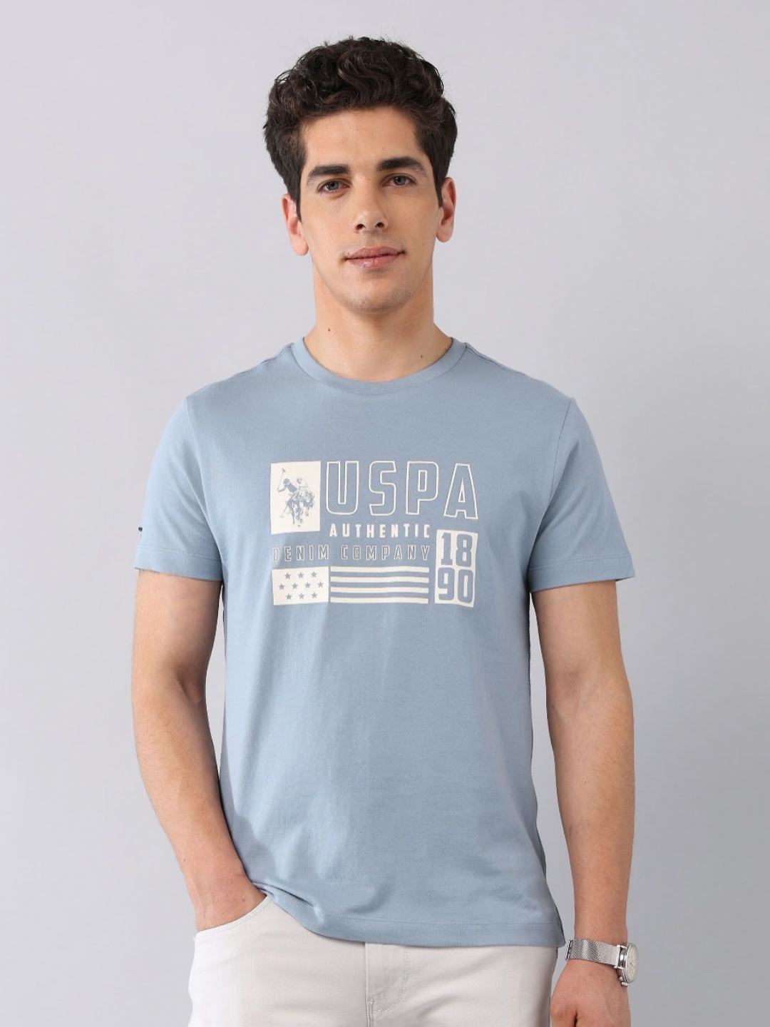 

U.S. Polo Assn. Denim Co. Men Brand Logo Printed Pockets Slim Fit T-shirt, Blue