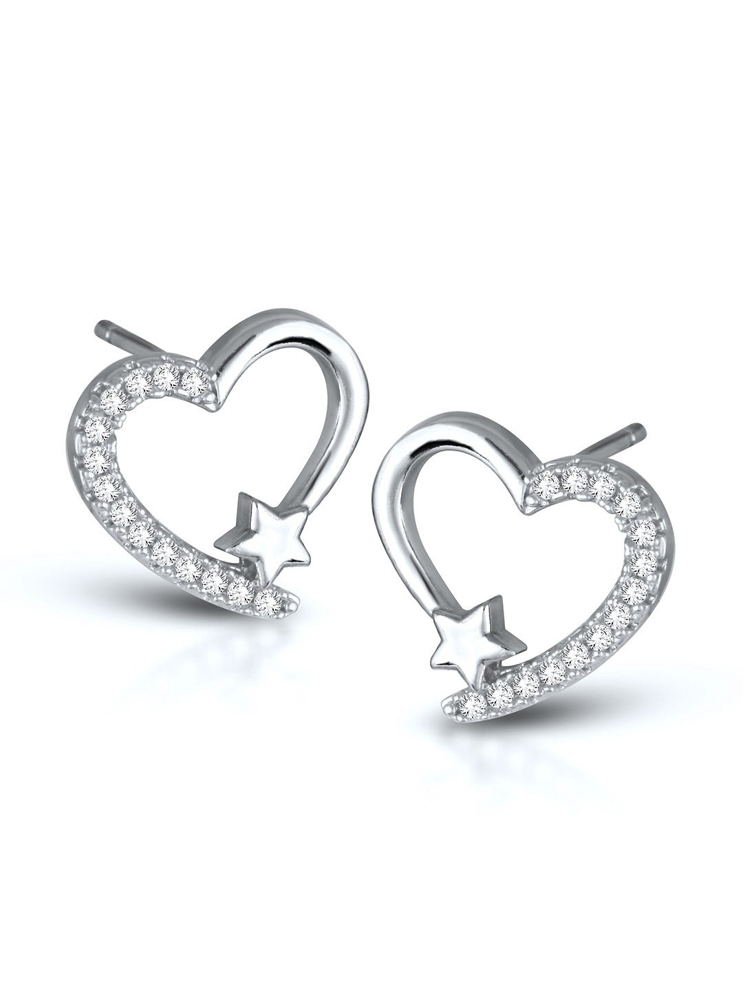 

DIVASTRI Rhodium-Plated Cubic Zirconia Studded Heart Shaped Studs, Silver