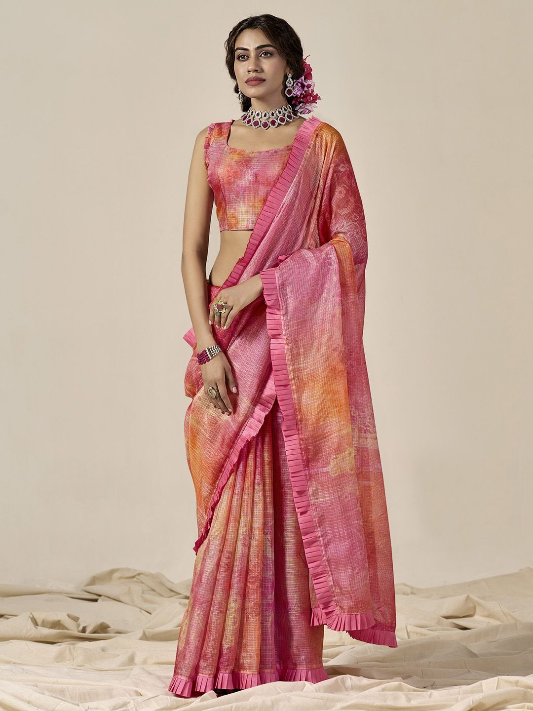 

Mitera Floral Saree, Pink