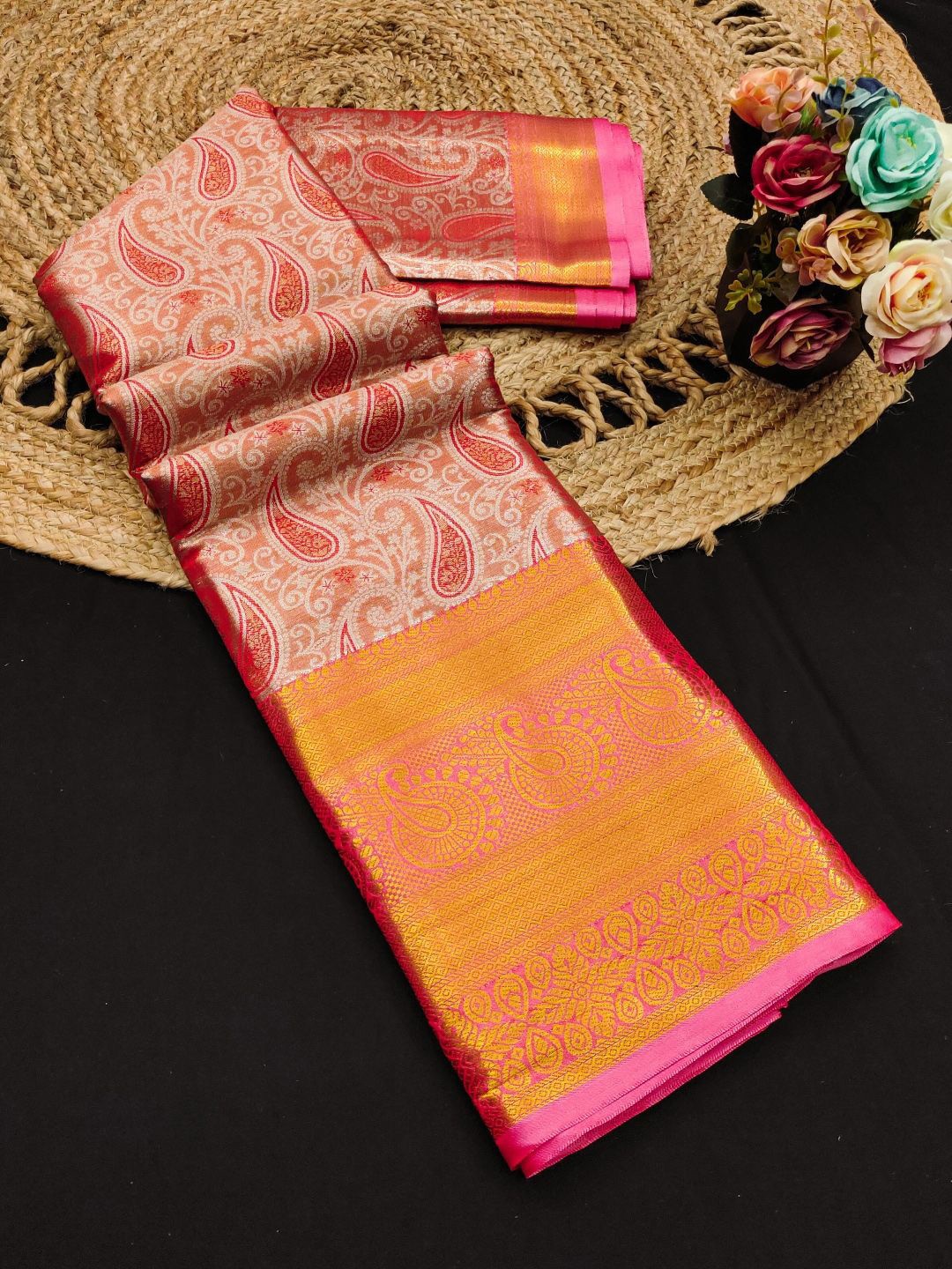

SILKWEAR Woven Design Zari Pure Silk Kanjeevaram Saree, Orange