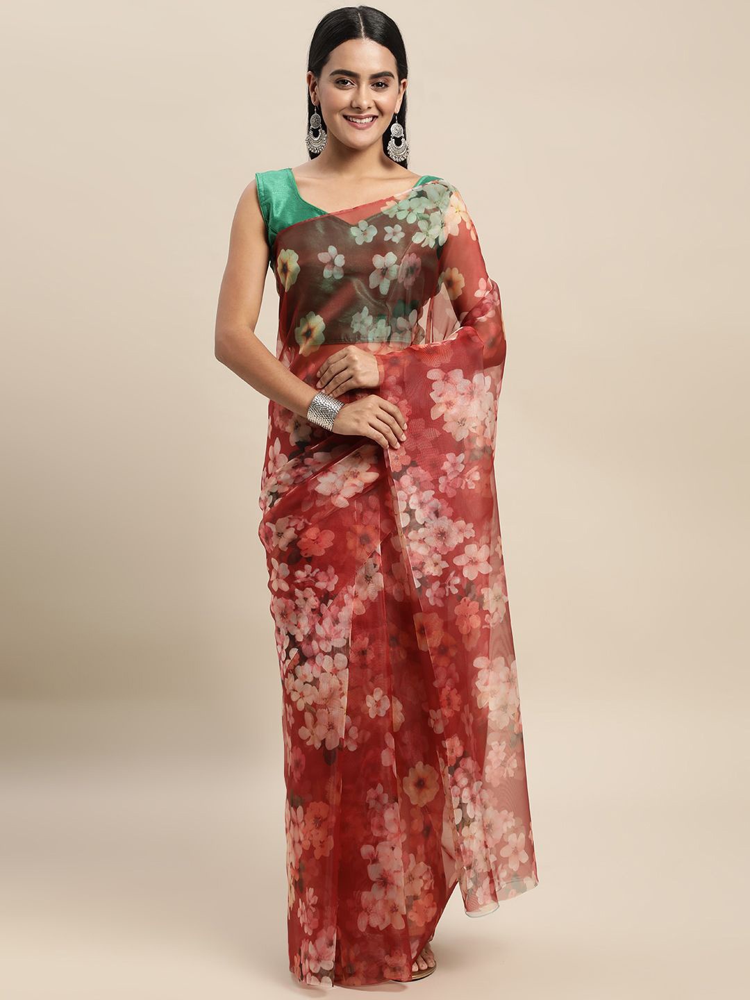 

DIVASTRI Floral Organza Saree, Maroon