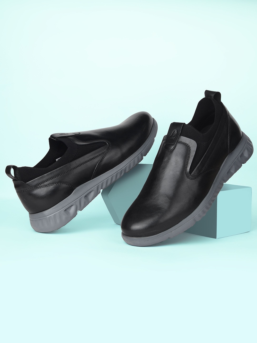 

Hush Puppies Men Leather Slip-On Sneakers, Black