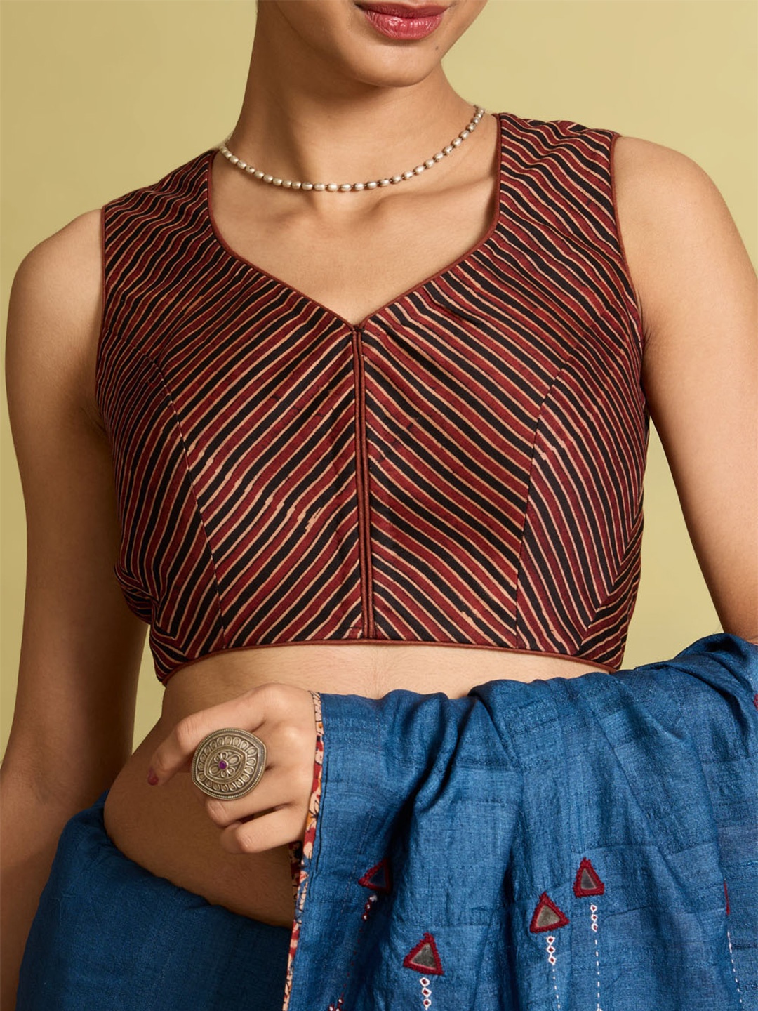 

Taneira Striped Ajrakh Blouse, Red