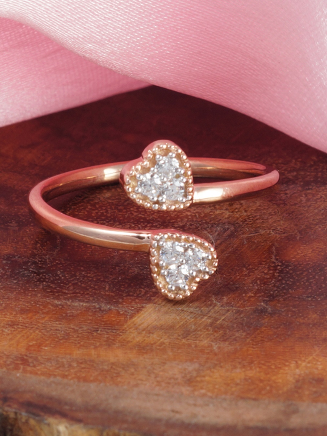 

Tuanz Silver Jewelry 925 Sterling Silver Rose Gold-Plated Cubic Zircon-Studded Finger Ring