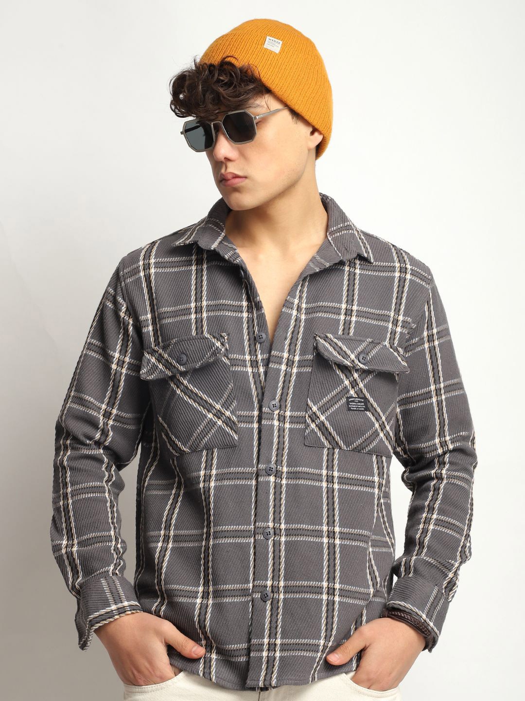 

JIMMY & JORDAN Men Standard Opaque Checked Casual Shirt, Grey