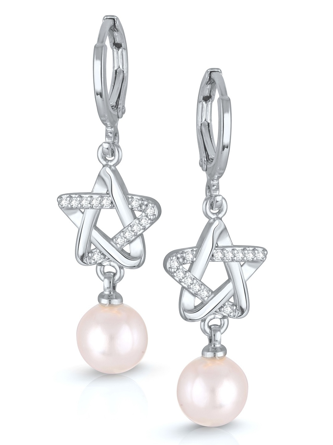 

DIVASTRI Rhodium-Plated Cubic Zirconia Studded Contemporary Shaped Hoop Earrings, Silver