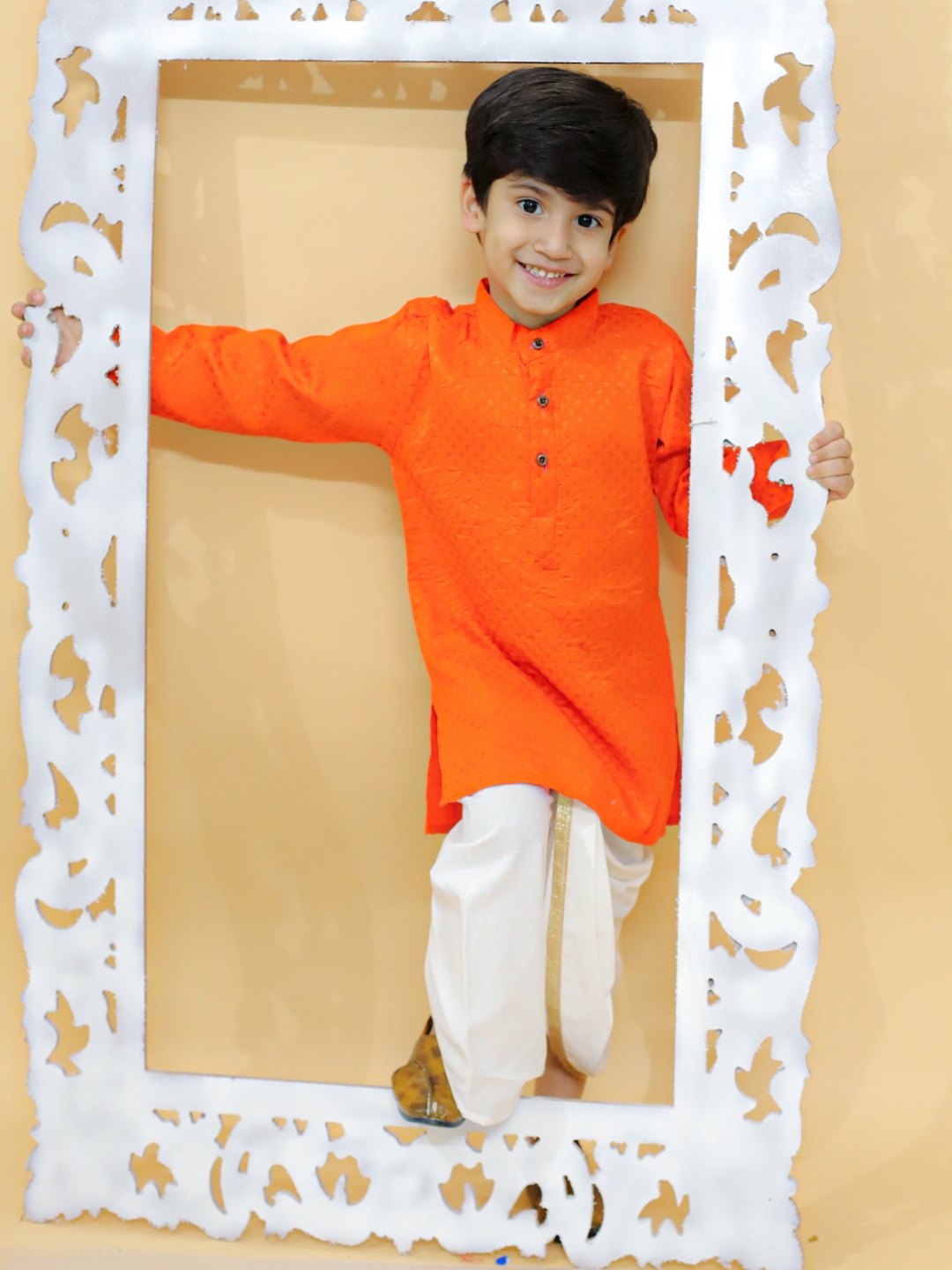

MoMaa Boys Regular Gotta Patti Kurta with Dhoti Pants, Rust