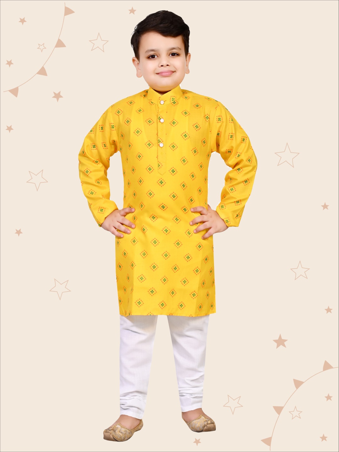 

Kidotsav Boys Printed Regular Kurta with Pyjamas, Yellow