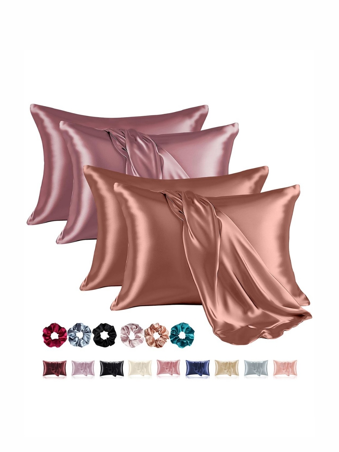 

Aura Copper-Toned & Gold-Toned 4 Pieces Solid Pure Silk Rectangle Pillow Covers