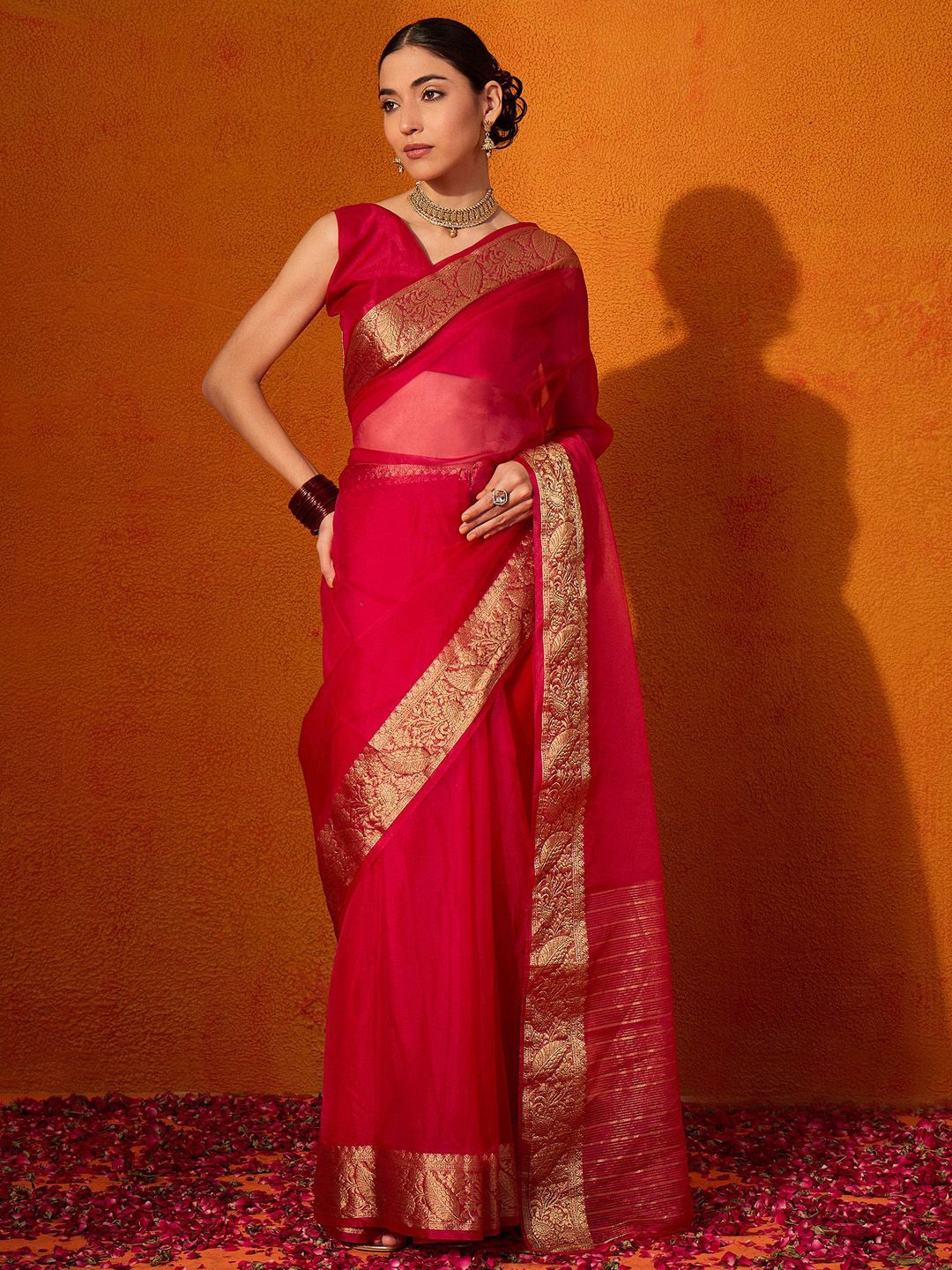 

Mitera Zari Organza Saree, Red