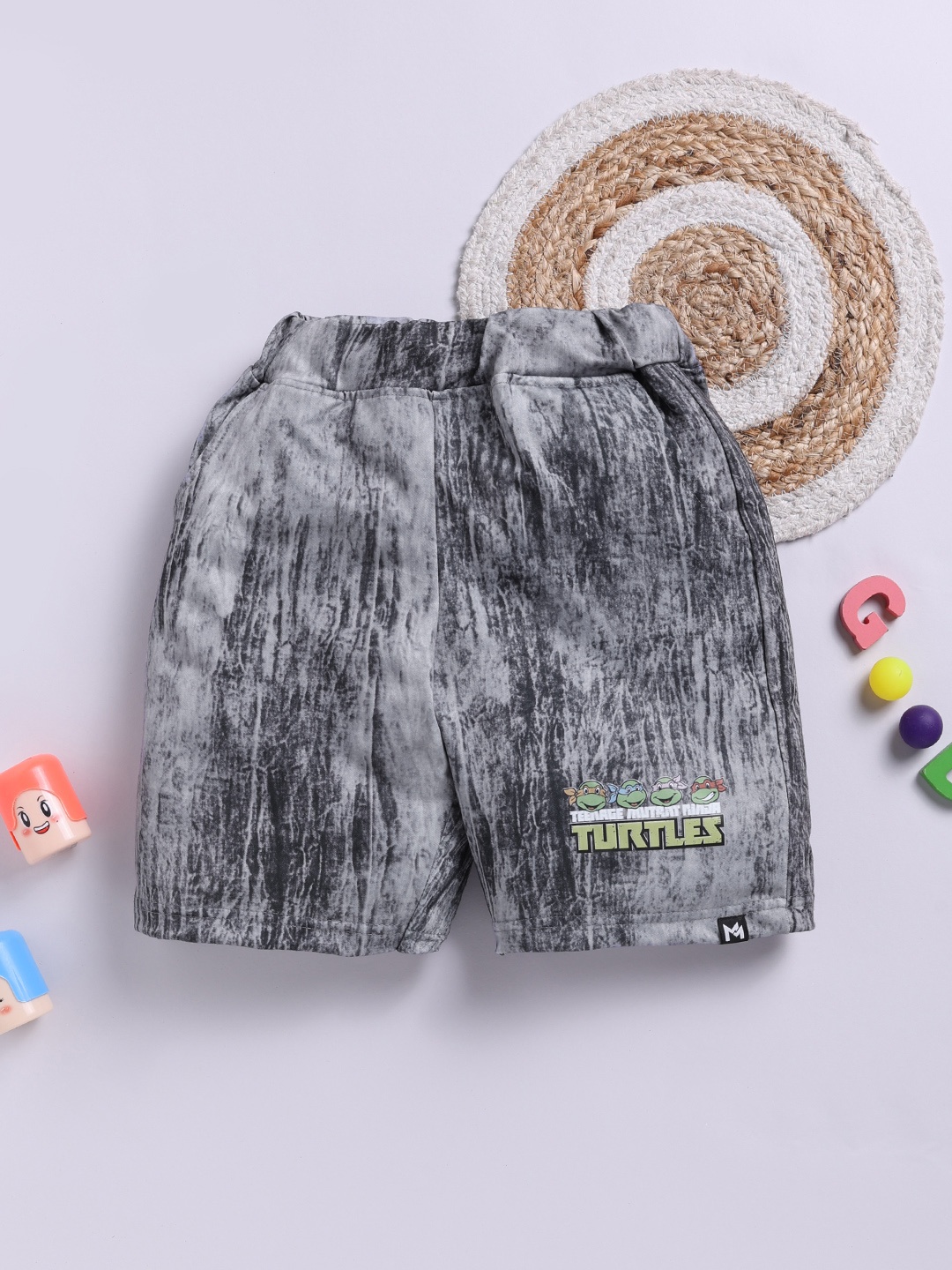 

YK X Minute Mirth Boys Mutant Ninja Turtles Printed Shorts, Black