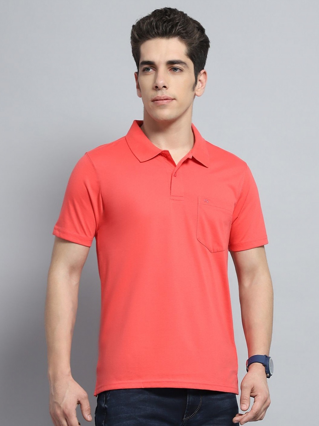 

Monte Carlo Men Polo Collar Pockets T-shirt, Pink