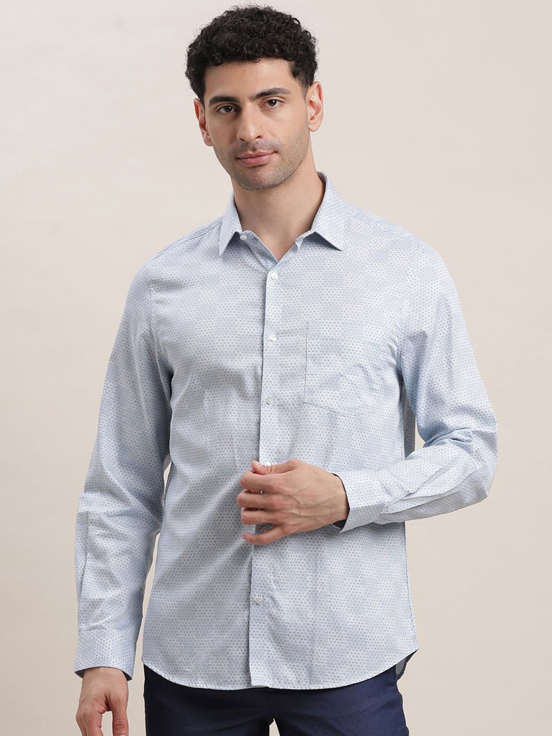 

Turtle Men Classic Opaque Printed Formal Shirt, Blue