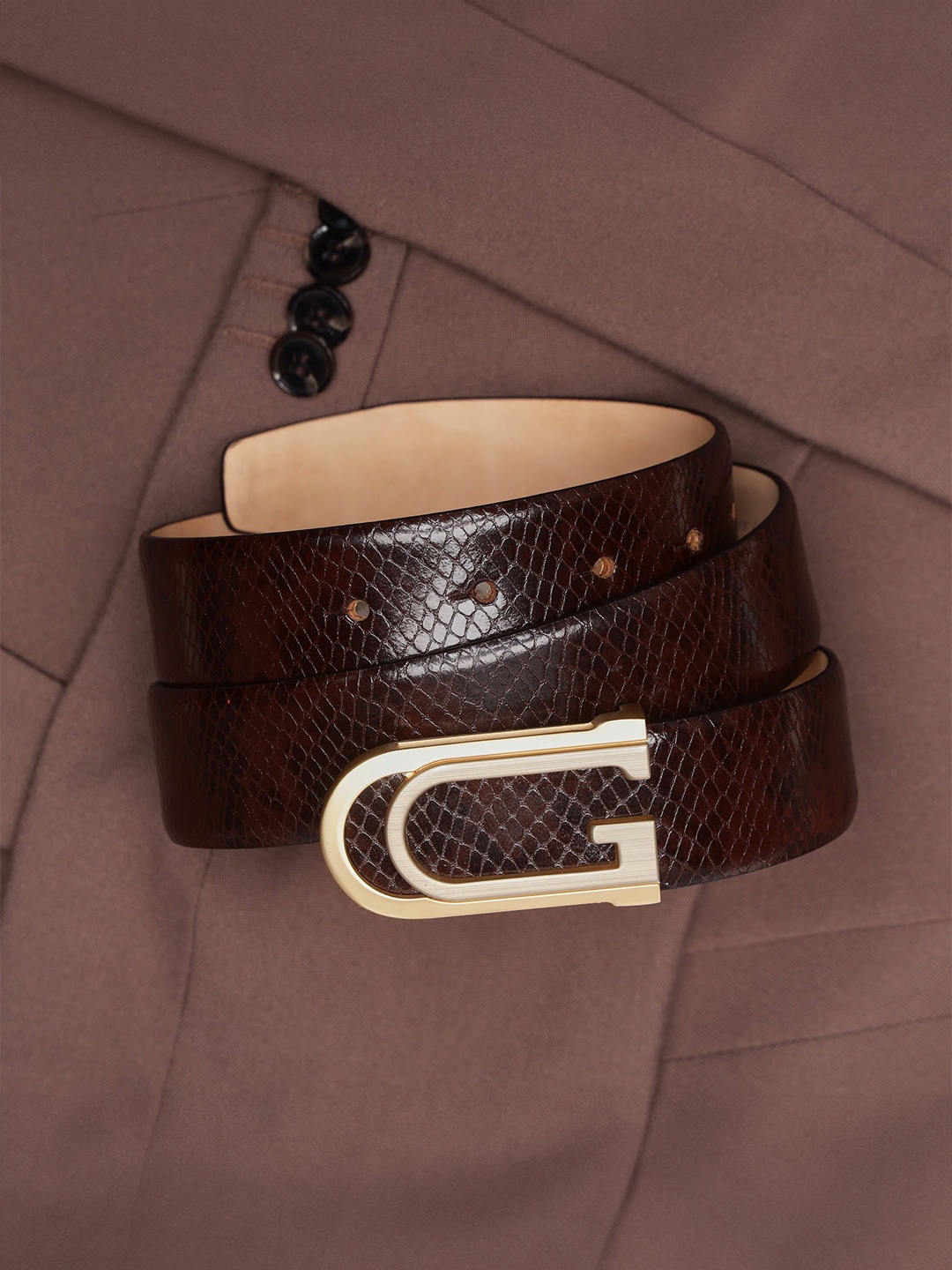 

GIL Men Textured Leather Formal Belt, Brown