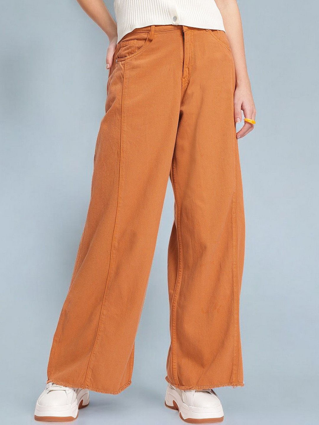 

Chemistry Women Flared High-Rise Slash Knee Jeans, Orange
