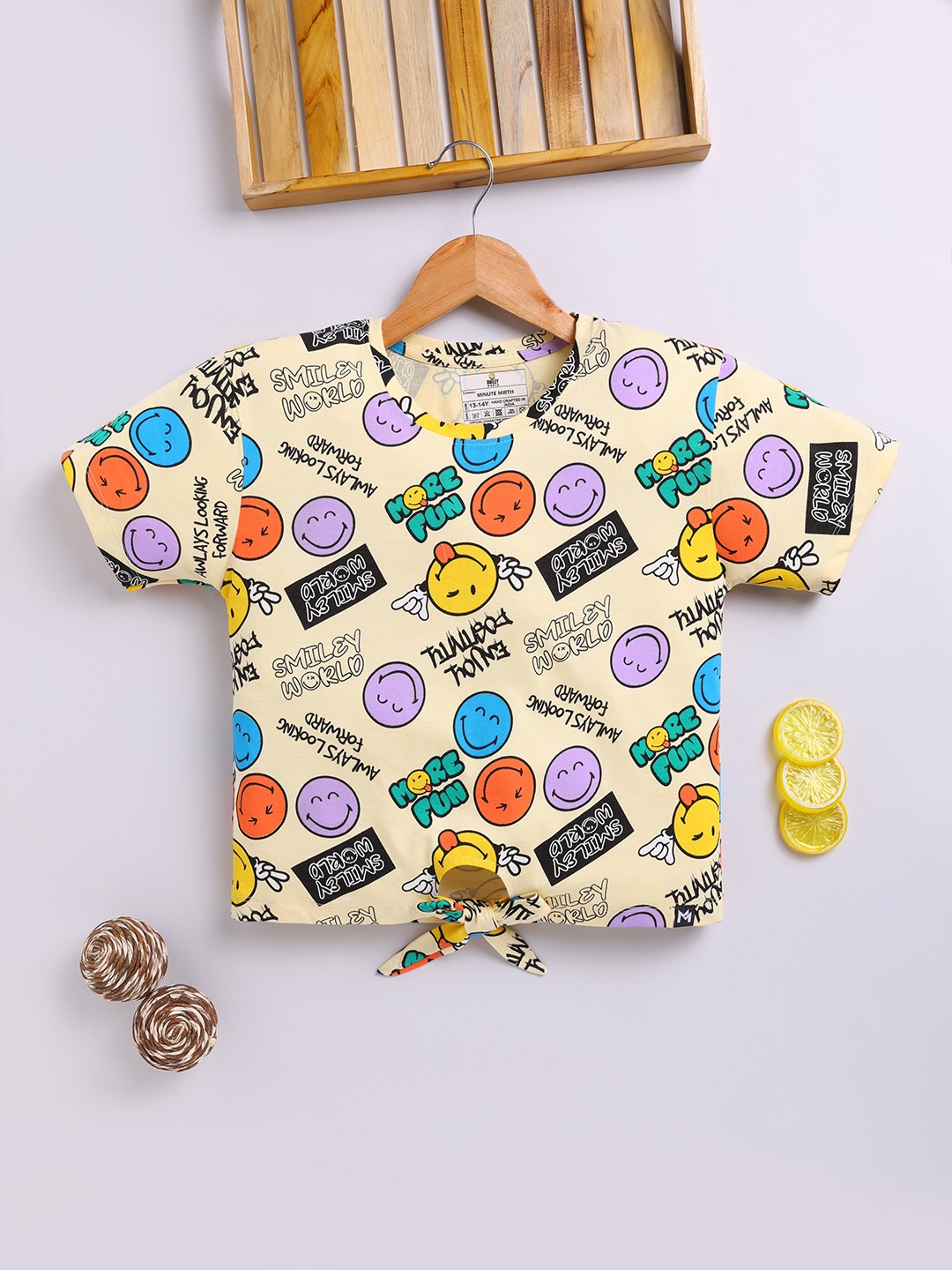 

YK X Minute Mirth All-Over Printed Pure Cotton Crop Top, Cream