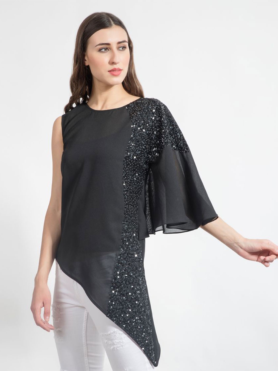 

DELIS Monochrome Georgette Top, Black